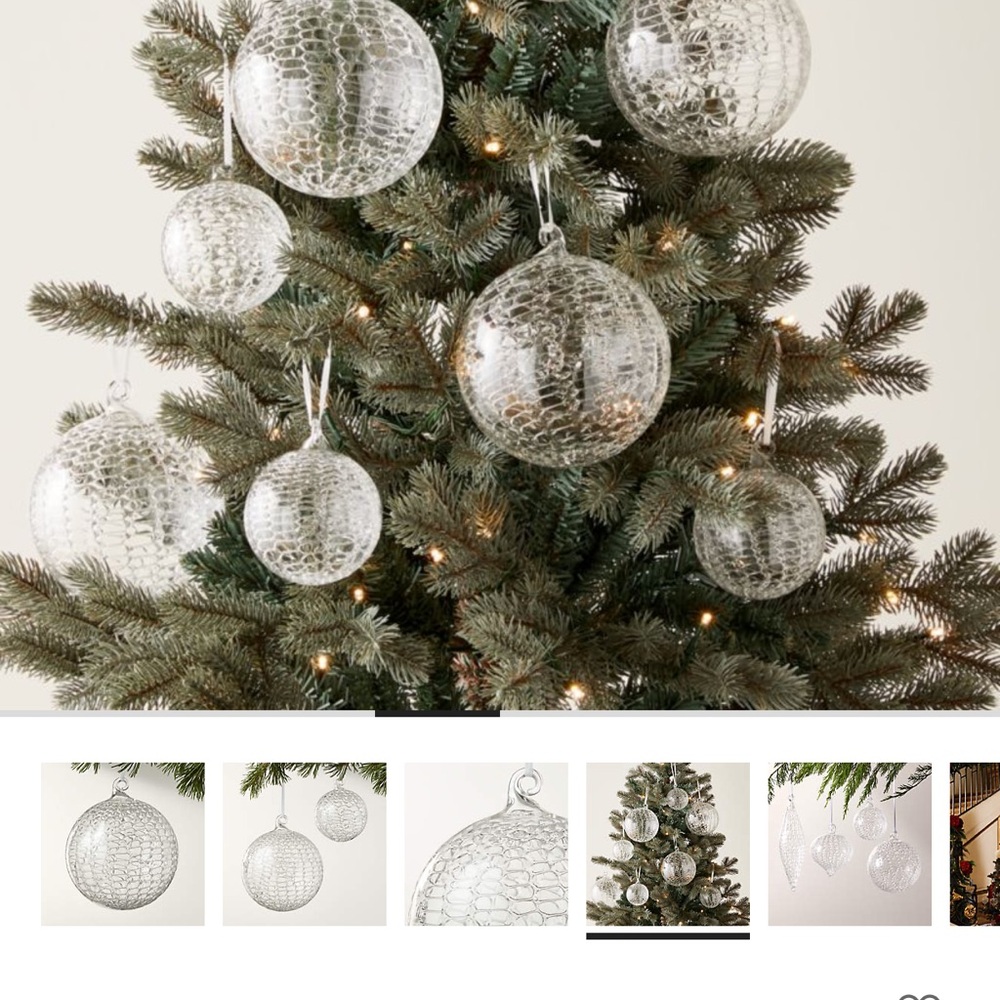 24 Eira Clear Glass Holiday Ornaments Set from CB2 , different styles